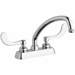 Chicago Faucet Company Chicago Faucets W4D-L9E1-317ABCP Deck-Mounted Faucet With 4" Fixed Centers, 9 1/2" L-Type Swing Spout, And 4" Wristblade Handles