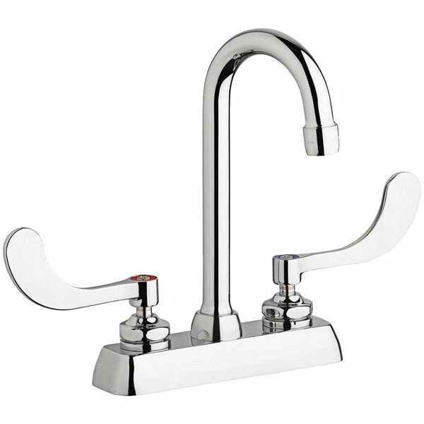 Chicago Faucet Company Chicago Faucets W4D-GN1AE35-317AB 1.5 GPM Deck-Mounted Faucet With 4" Fixed Centers, 3 1/2" Rigid / Swing Gooseneck Spout, And 4" Wristblade Handles
