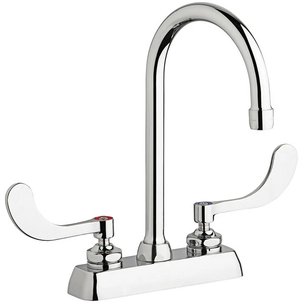 Chicago Faucet Company Chicago Faucets W4D-GN2AE35-317AB 1.5 GPM Deck-Mounted Faucet With 4" Fixed Centers, 5 1/4" Rigid / Swing Gooseneck Spout, And 4" Wristblade Handles