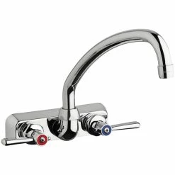 Chicago Faucet Company Chicago Faucets W4W-L9E35-369ABCP 1.5 GPM Wall-Mounted Faucet With 4" Fixed Centers, 9 1/2" L-Type Swing Spout, And 2 3/8" Lever Handles