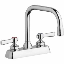 Chicago Faucet Company Chicago Faucets W4D-DB6AE35-369AB Deck-Mounted Faucet With 4" Fixed Centers, 6 1/4" Rigid / Swing Double-Bend Spout, And 2 3/8" Lever Handles