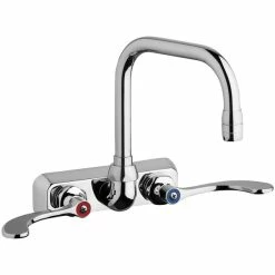 Chicago Faucet Company Chicago Faucets W4W-DB6AE35-317AB 1.5 GPM Wall-Mounted Faucet With 4" Fixed Centers And 6 1/4" Rigid / Swing Double-Bend Spout
