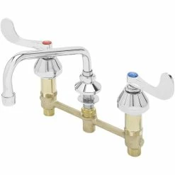 T&S Brass And Bronze Works T&S B-2347-01 Easy Install Deck Mount Faucet With 8" Centers, 8" Swing Nozzle, 4" Wrist Action Handles, And Eterna Cartridges