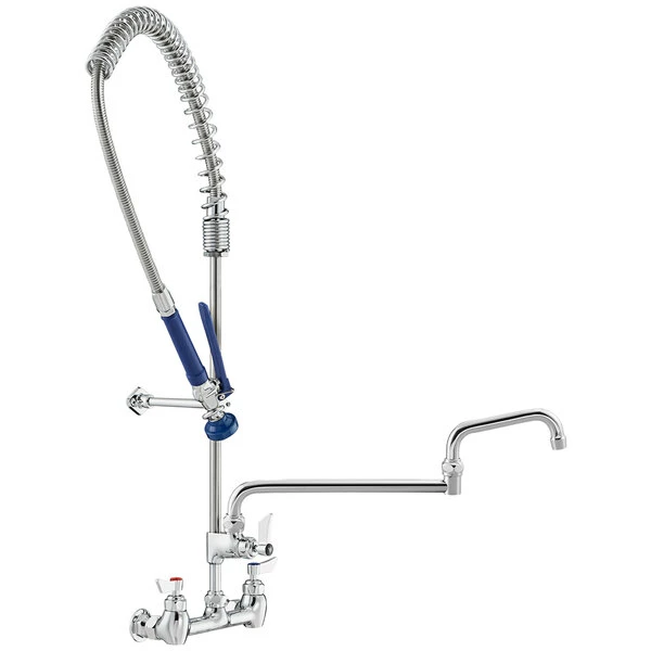 Waterloo 1.15 GPM Wall-Mounted Pre-Rinse Faucet With 8" Centers And 18" Double-Jointed Add-On Faucet
