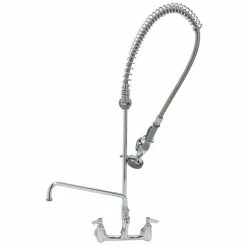 T&S Brass And Bronze Works T&S B-2187 Wall Mounted 37 3/4" High Pre-Rinse Faucet With Adjustable 8" Centers, 44" Hose, 14" Add-On Faucet, And 6" Wall Bracket