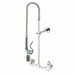 T&S Brass And Bronze Works T&S B-0133-CR-V-BCE EasyInstall Wall Mounted 37" High Pre-Rinse Faucet With Adjustable 8" Centers, Low Flow Spray Valve, 44" Hose, Installation Kit, Vacuum Breaker, And 6" Wall Bracket