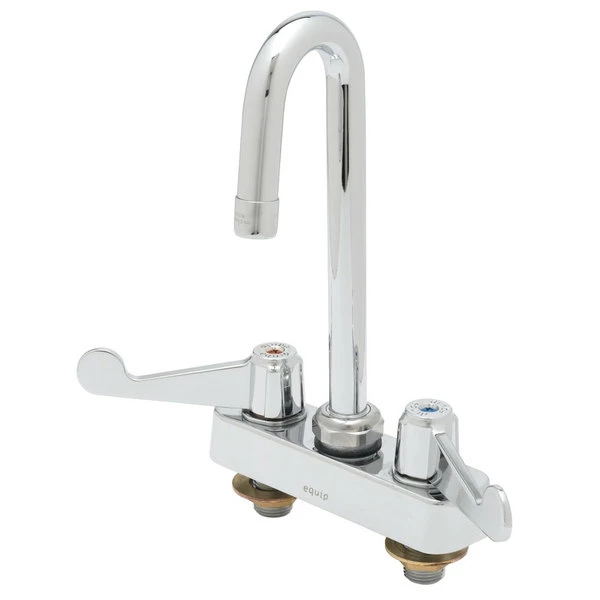T&S Brass And Bronze Works Equip By T&S 5F-4CWX05 Deck Mounted Workboard Faucet With 5 9/16" Gooseneck Spout, 4" Centers, Laminar Flow Device, And Wrist Handles
