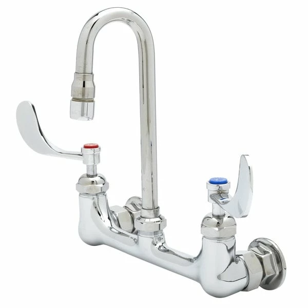 T&S Brass And Bronze Works T&S B-0230-CR-WH4 Wall Mounted Pantry Faucet With 8" Centers, 5 11/16" Swivel Gooseneck, Cerama Cartridges, And 4" Wrist Action Handles