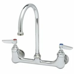 T&S Brass And Bronze Works T&S B-0331-CR Wall Mounted Faucet With 8" Adjustable Centers, 5 11/16" Swivel Gooseneck, And Cerama Cartridges