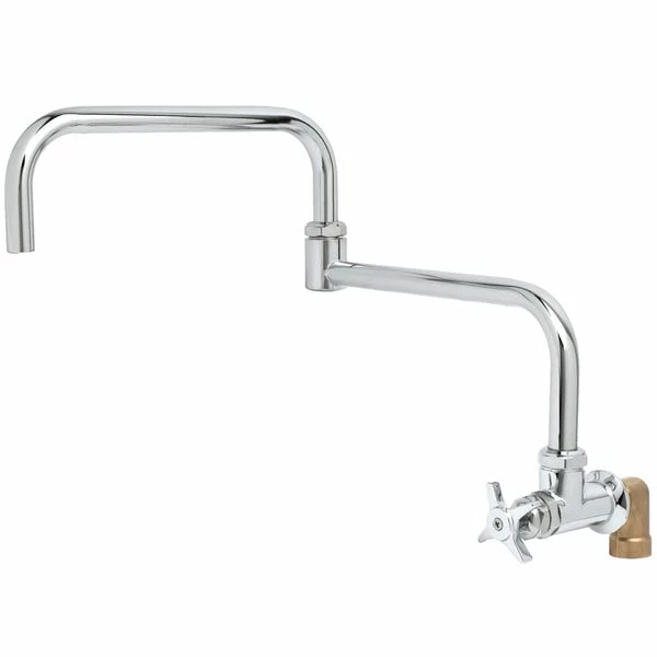 T&S Brass And Bronze Works T&S BF-0299-24DJ Big Flo Polished Chrome Single Hole Wall Mount Faucet With 90 Degree Installation Kit, 24" Double Joint Swing Nozzle, And 4 Arm Handle