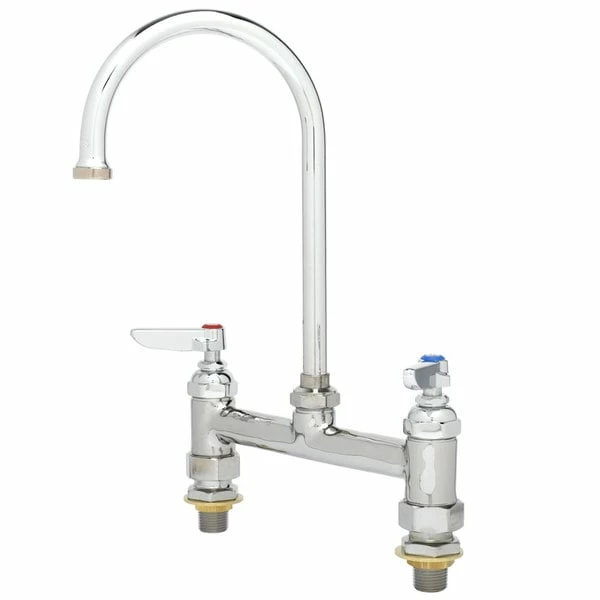 T&S Brass And Bronze Works T&S B-0321 Deck Mounted Faucet With 8" Adjustable Centers, 5 1/2" Gooseneck Nozzle, 18.39 GPM Stream Regulator Outlet, Eterna Cartridges, And Lever Handles