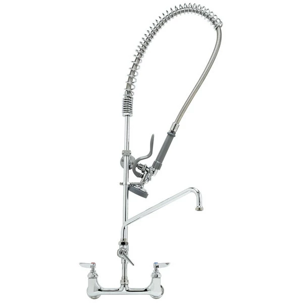 T&S Brass And Bronze Works T&S B-0133-01-44H EasyInstall Wall Mounted 37 1/2" High Pre-Rinse Faucet With Adjustable 8" Centers, 44" Hose, 14" Add-On Faucet, And 9" Wall Bracket