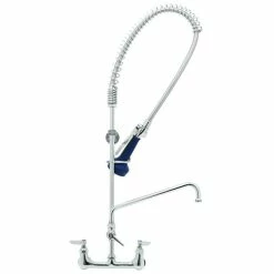 T&S Brass And Bronze Works T&S B-0133-16-B08EL EasyInstall Wall Mounted 41 1/2" High Pre-Rinse Faucet With Adjustable 8" Centers, Ergonomic Spray Valve, 44" Hose, 16" Add-On Faucet, Installation Kit, And 6" Wall Bracket