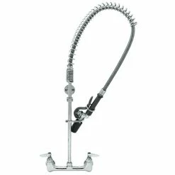 T&S Brass And Bronze Works T&S B-0133-BC EasyInstall Wall Mounted 33 1/4" High Pre-Rinse Faucet With Adjustable 8" Centers, Low Flow Spray Valve, 44" Hose, And 6" Wall Bracket