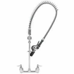 T&S Brass And Bronze Works T&S B-0133-V-BC EasyInstall Wall Mounted 38" High Pre-Rinse Faucet With Adjustable 8" Centers, Low Flow Spray Valve, 44" Hose, Vacuum Breaker, And 6" Wall Bracket