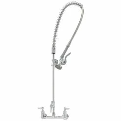 T&S Brass And Bronze Works T&S B-0133-ADF-LN EasyInstall Wall Mounted 37 1/2" High Pre-Rinse Faucet With Adjustable 8" Centers, 44" Hose, Base For Add-On Faucet, And 6" Wall Bracket