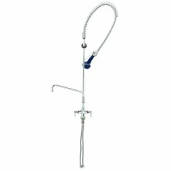 T&S Brass And Bronze Works T&S B-0113-A12-08 EasyInstall Deck Mounted 46 1/4" High Pre-Rinse Faucet With Flex Inlets, Ergonomic Spray Valve, 44" Hose, And 12" Add-On Faucet