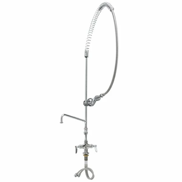 T&S Brass And Bronze Works T&S B-0113-ADF08-B EasyInstall Deck Mounted 49 1/2" High Pre-Rinse Faucet With Flex Inlets, 44" Hose, 8" Add-On Faucet, And Wall Bracket
