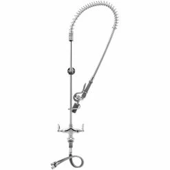 T&S Brass And Bronze Works T&S B-0113-BC EasyInstall Deck Mounted 42" High Pre-Rinse Faucet With Flex Inlets, Low Flow Spray Valve, 44" Hose, And 6" Wall Bracket