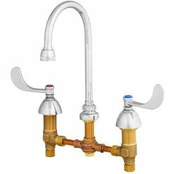 T&S Brass And Bronze Works T&S B-0866-L Deck Mount Mixing Faucet With 12" Adjustable Centers, 5 3/4" Gooseneck, And 6" Wrist Action Handles