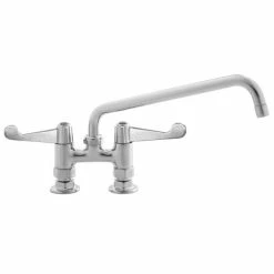 T&S Brass And Bronze Works Equip By T&S 5F-4DWX12 Deck Mounted Faucet With 12 1/8" Swing Spout, 4" Adjustable Centers, 5.2 GPM Laminar Flow Device, Cerama Cartridges, And Wrist Handles