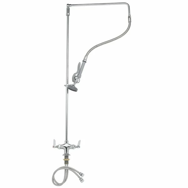 T&S Brass And Bronze Works T&S B-0112 Deck Mounted 44 3/8" High Pre-Rinse Faucet With Flex Inlets, Swivel Arm, And 26" Hose