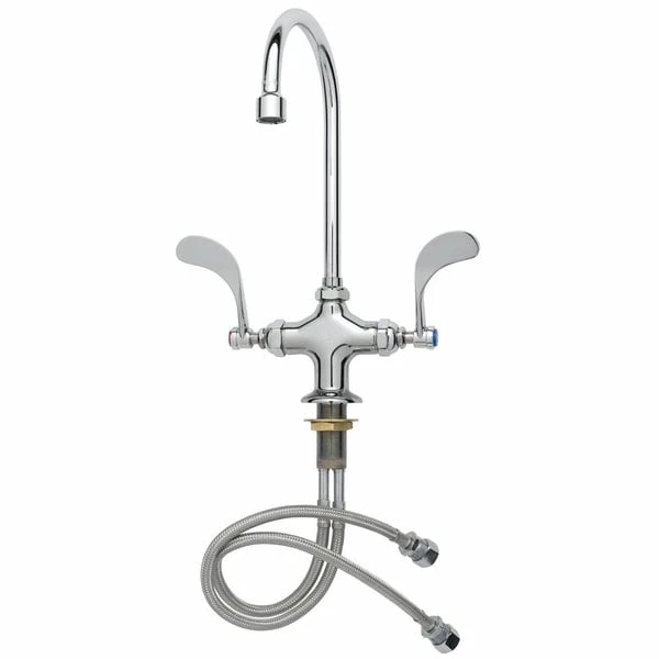 T&S Brass And Bronze Works T&S B-0309 Vandal Resistant Deck Mounted Single Hole Pantry Faucet With Flex Inlets, 8 13/16" Swivel Gooseneck Spout, Eterna Cartridges, And 4" Wrist Action Handles
