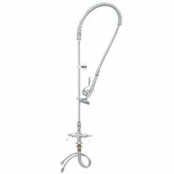 T&S Brass And Bronze Works T&S B-2310 Deck Mounted 44" High Pre-Rinse Faucet With Flex Inlets, 44" Hose, Vacuum Breaker, And Wall Bracket