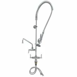 T&S Brass And Bronze Works T&S B-2338-CR Deck Mounted 38 1/2" High Pre-Rinse Faucet With Flex Inlets, 44" Hose, 12" Add-On Faucet, And Wall Bracket