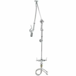 T&S Brass And Bronze Works T&S B-0117 Deck Mounted 42" High Pre-Rinse Faucet With Flex Inlets, Roto-Flex Support, Low-Flow Spray Valve, And Wall Bracket