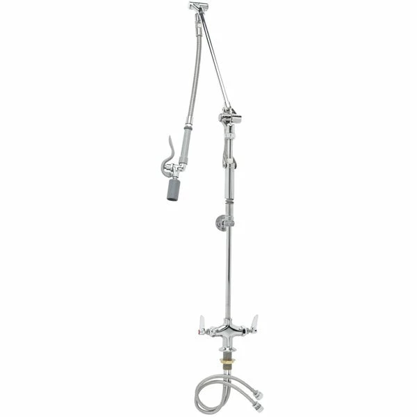 T&S Brass And Bronze Works T&S B-0117 Deck Mounted 42" High Pre-Rinse Faucet With Flex Inlets, Roto-Flex Support, Low-Flow Spray Valve, And Wall Bracket
