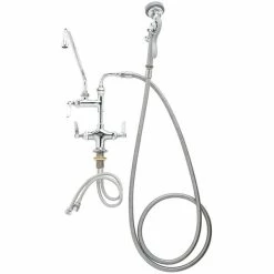 T&S Brass And Bronze Works T&S B-0176-ER Deck Mounted Pre-Rinse Faucet With Flex Inlets, 90 Degree Swivel, 65" Hose, Vacuum Breaker, And 18" Add-On Faucet