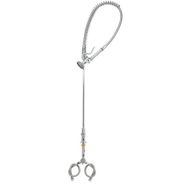 T&S Brass And Bronze Works T&S B-0173-C Deck Mounted 42 1/4" High Pre-Rinse Faucet With Flex Inlets, 44" Hose, And Low Flow Spray Valve