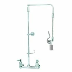 T&S Brass And Bronze Works T&S B-0131-CR-BC Wall Mounted 29 1/2" High Pre-Rinse Faucet With Adjustable 8" Centers, Low Flow Spray Valve, Swivel Arm, 20" Hose, And 6" Wall Bracket