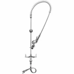 T&S Brass And Bronze Works T&S B-0113-C EasyInstall Deck Mounted 45" High Pre-Rinse Faucet With Flex Inlets, Low Flow Spray Valve, And 44" Hose