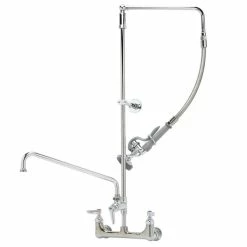 T&S Brass And Bronze Works T&S B-0131-ADF12-BC Wall Mounted 33 3/4" High Pre-Rinse Faucet With Adjustable 8" Centers, Low Flow Spray Valve, Swivel Arm, 20" Hose, 12" Add-On Faucet, And 6" Wall Bracket