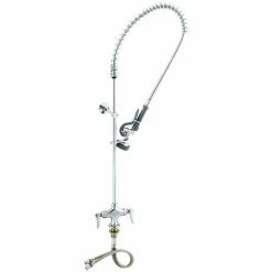 T&S Brass And Bronze Works T&S B-0113-V-B EasyInstall Deck Mounted 42" High Pre-Rinse Faucet With Flex Inlets, 44" Hose, Vacuum Breaker, And 6" Wall Bracket