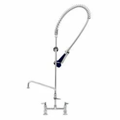 T&S Brass And Bronze Works T&S B-0123-A10-B08 EasyInstall Deck Mounted 46" High Pre-Rinse Faucet With Adjustable 8" Centers, Ergonomic Spray Valve, 44" Hose, 10" Add-On Faucet, And 6" Wall Bracket