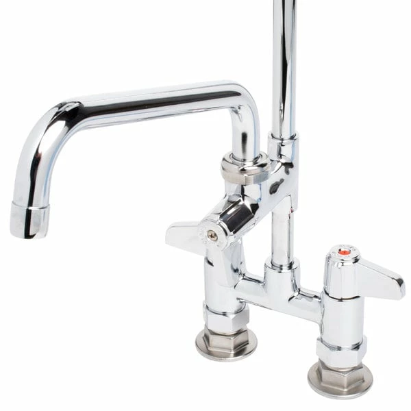 T&S Brass And Bronze Works Equip By T&S 5PR-4D08 Deck Mounted 38 1/4" High Pre-Rinse Faucet With 4" Adjustable Centers, 44" Hose, 8" Add-On Faucet, And 6" Wall Bracket - Image 2