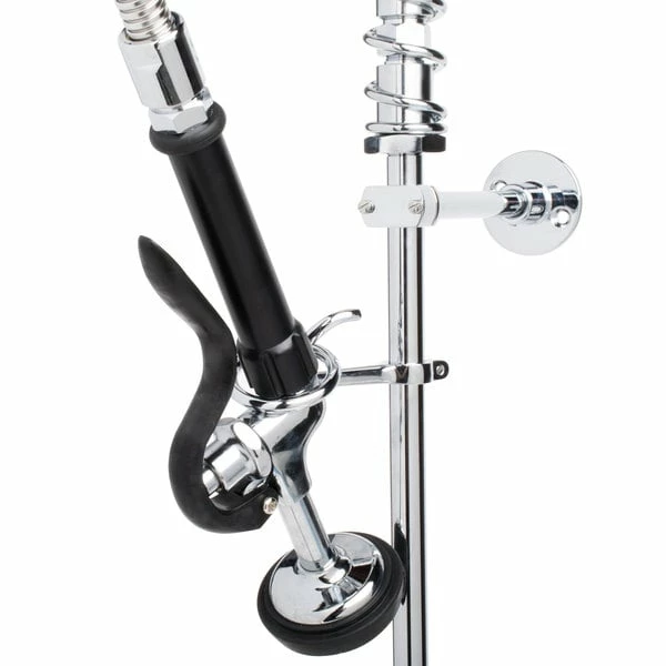 T&S Brass And Bronze Works Equip By T&S 5PR-4D08 Deck Mounted 38 1/4" High Pre-Rinse Faucet With 4" Adjustable Centers, 44" Hose, 8" Add-On Faucet, And 6" Wall Bracket - Image 3