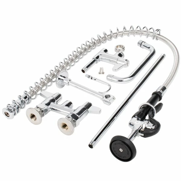 T&S Brass And Bronze Works Equip By T&S 5PR-4D08 Deck Mounted 38 1/4" High Pre-Rinse Faucet With 4" Adjustable Centers, 44" Hose, 8" Add-On Faucet, And 6" Wall Bracket - Image 4