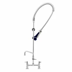 T&S Brass And Bronze Works T&S B-0123-A06-B08 EasyInstall Deck Mounted 46" High Pre-Rinse Faucet With Adjustable 8" Centers, Ergonomic Spray Valve, 44" Hose, 6" Add-On Faucet, And 6" Wall Bracket
