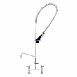 T&S Brass And Bronze Works T&S B-0123-A10-08 EasyInstall Deck Mounted 46" High Pre-Rinse Faucet With Adjustable 8" Centers, Ergonomic Spray Valve, 44" Hose, And 10" Add-On Faucet