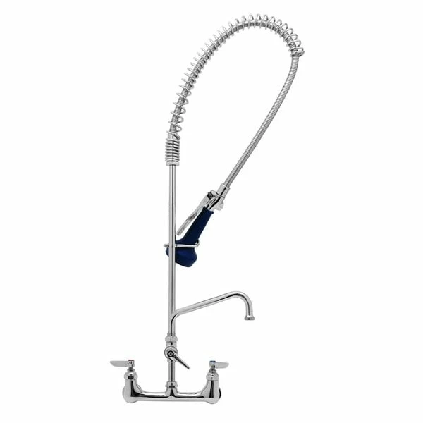 T&S Brass And Bronze Works T&S B-0133-A06-08C EasyInstall Wall Mounted 37 1/2" High Pre-Rinse Faucet With Adjustable 8" Centers, Ergonomic Low Flow Spray Valve, 44" Hose, And 6" Add-On Faucet