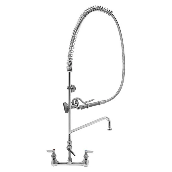 T&S Brass And Bronze Works T&S B-0133-01-CR EasyInstall Wall Mounted 37 1/2" High Pre-Rinse Faucet With Adjustable 8" Centers, 56" Hose, 14" Add-On Faucet, And 9" Wall Bracket