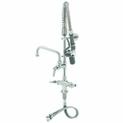 T&S Brass And Bronze Works T&S MPY-2DLN-06 EasyInstall Deck Mounted 24 3/4" High Mini Pre-Rinse Faucet With Flex Inlets, Low Flow Spray Valve, 24" Hose, 6" Add-On Faucet, And 6" Wall Bracket