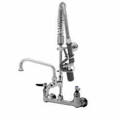 T&S Brass And Bronze Works T&S MPY-8WLV-08-CR EasyInstall Wall Mounted 21 1/4" High Mini Pre-Rinse Faucet With Adjustable 8" Centers, Low Flow Spray Valve, 24" Hose, 8" Add-On Faucet, Vacuum Breaker, And 6" Wall Bracket