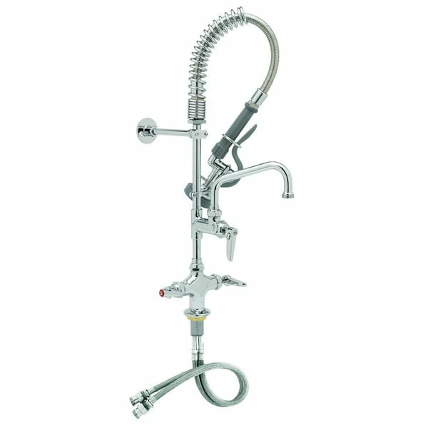 T&S Brass And Bronze Works T&S MPZ-2DLV-06 EasyInstall Deck Mounted 23 13/16" High Mini Pre-Rinse Faucet With Flex Inlets, 24" Hose, 6" Add-On Faucet, Vacuum Breaker, And 6" Wall Bracket