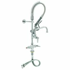 T&S Brass And Bronze Works T&S MPZ-2DLV-08-CR EasyInstall Deck Mounted 23 13/16" High Mini Pre-Rinse Faucet With Flex Inlets, 24" Hose, 8" Add-On Faucet, Vacuum Breaker, And 6" Wall Bracket