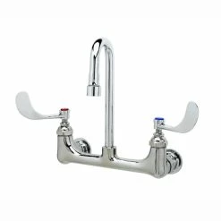 T&S Brass And Bronze Works T&S B-2443 Wall Mount Mixing Faucet With 8" Adjustable Centers, 2 7/8" Gooseneck, 4" Wrist Action Handles, And Eterna Cartridges